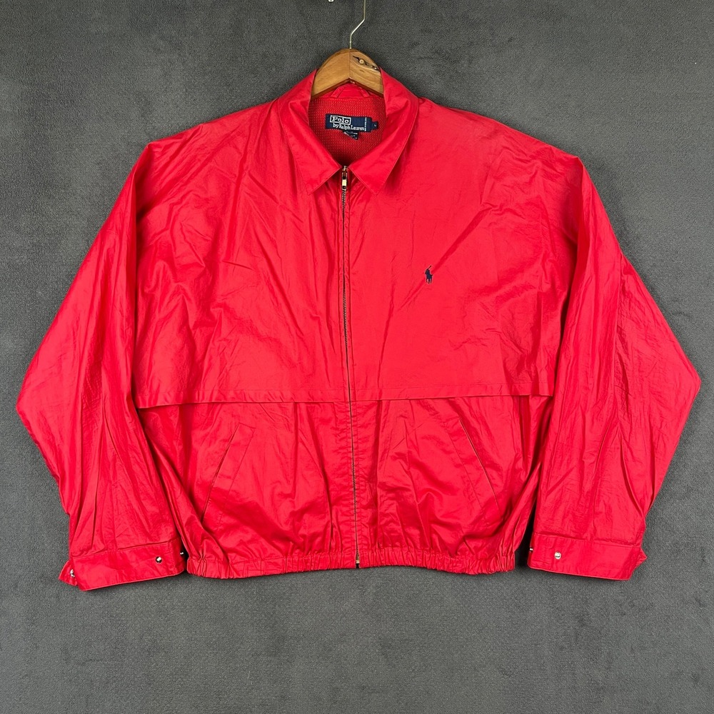 Vintage Polo Ralph Lauren Windbreaker Jacket Mens Large Red Mesh Lined Full Zip